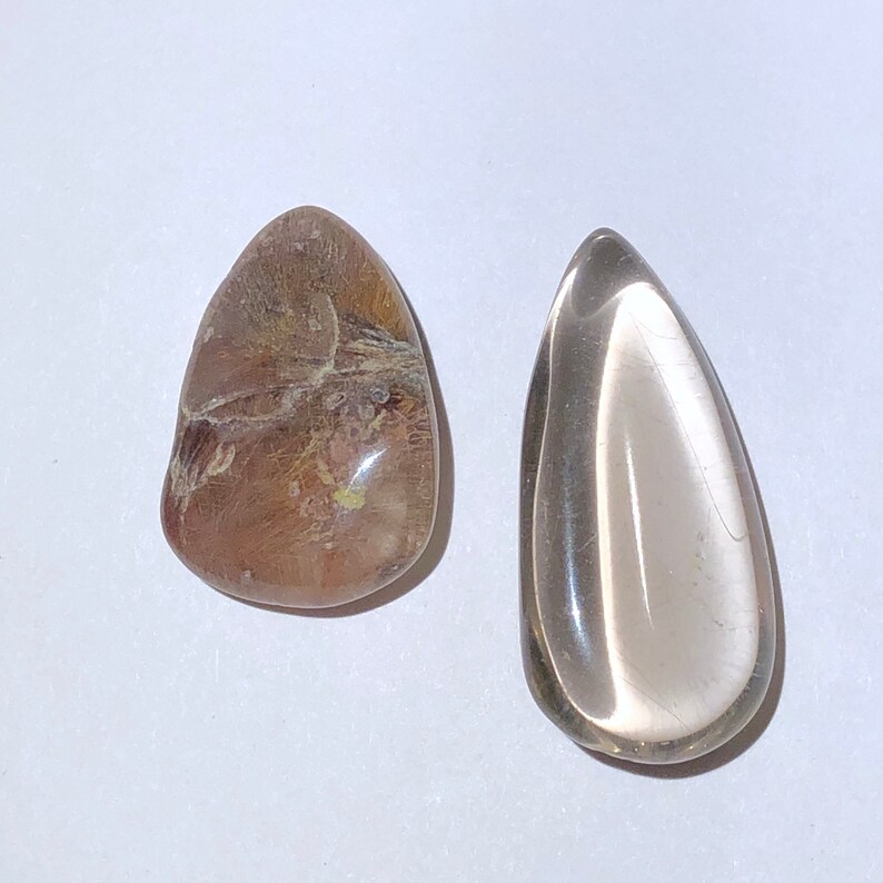 2pc Lot Top Quality 9.5g Freeform Polished Clear Quartz w Some Rutile Crystal Cabochon Set Novo Horizonte Item:Q191004 Brazil