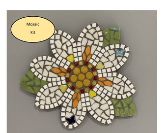 KIT Make Your own Flower Mosaic, orange, red and white flower, age 10yrs + with adult supervision