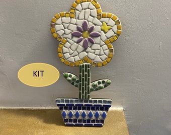 KIT Make Your own Orange Flower & Blue Pot Mosaic, age 10yrs + with adult supervision