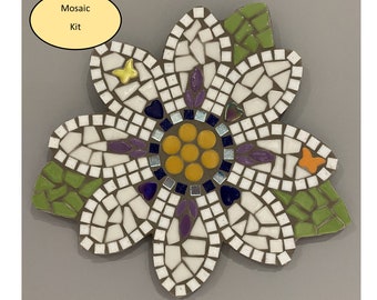 KIT Make Your own Flower Mosaic, blue, purple and white flower, age 10yrs + with adult supervision