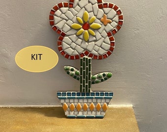 KIT Make Your own Red Flower & Teal Pot Mosaic, age 10yrs + with adult supervision