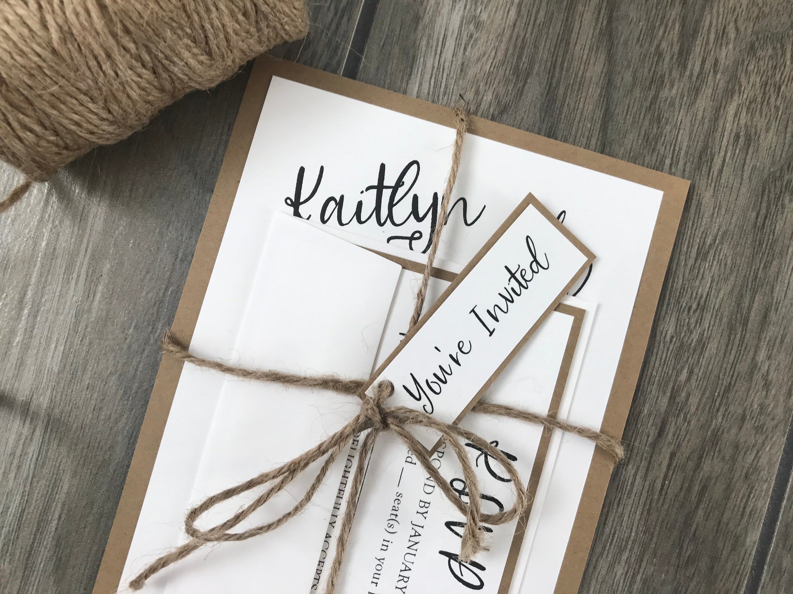 Rustic Twine Tie Wedding Invitation Rustic Elegance Wedding Etsy