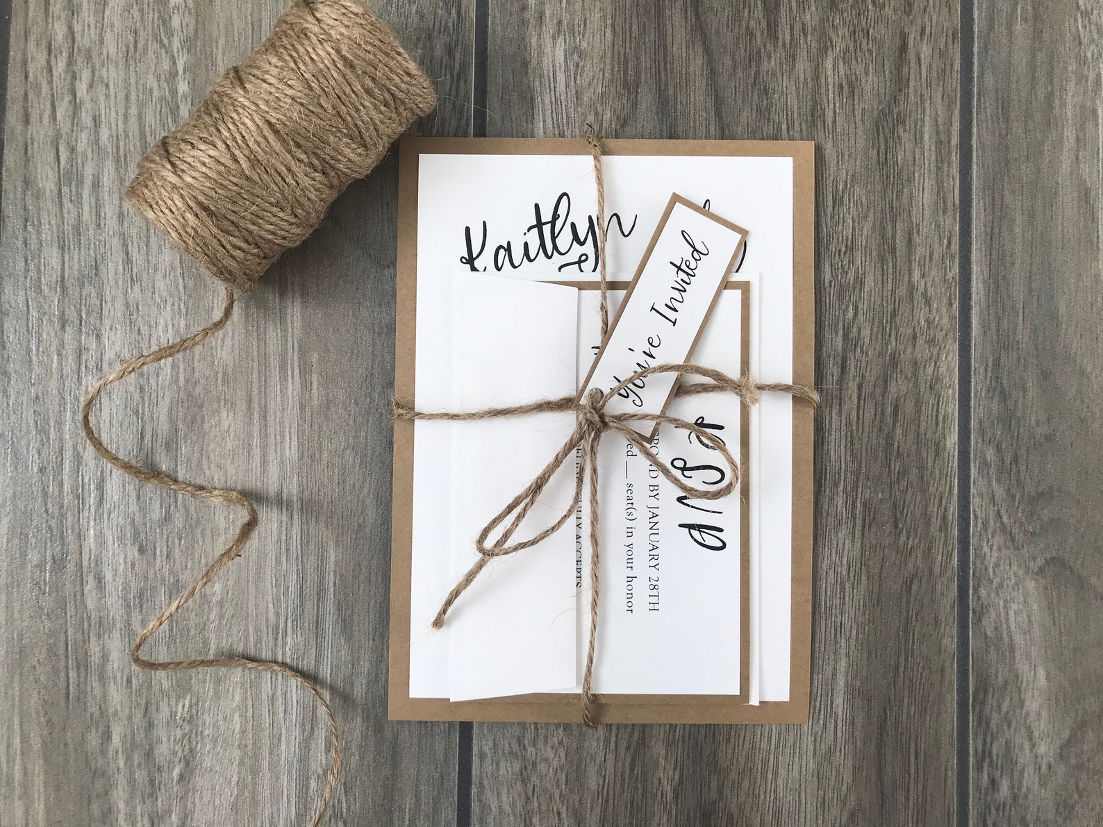 Rustic Twine Tie Wedding Invitation Rustic Elegance Wedding Etsy