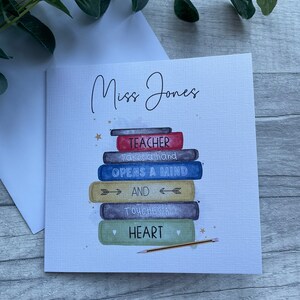 Regalo para profesor, regalo de despedida, lectura de libros, tarjeta personalizada para egresados de la escuela.
