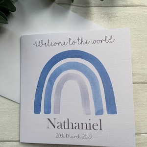 Biglietto di auguri personalizzato per neonato arcobaleno, annuncio di nascita, biglietto di battesimo, regalo per baby shower, nipote, regalo per neonato, arcobaleno