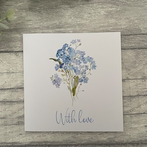 Cartão de buquê de flores azul claro personalizado, Dia das Mães, aniversário, flores, simpatia,