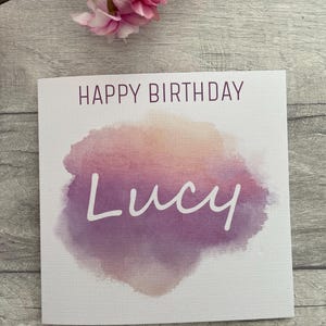 Personalisierte Karte, Name, Tochter, Sohn, Nichte, viel Glück, Geburtstag, Glückwünsche, Mama, Mammy, Teenager, Pastell, Aquarell