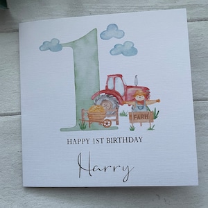 Carte d'anniversaire personnalisée de tracteur de ferme, carte d'âge, un, deux, trois, fils, neveu, enfant, garçon, fille