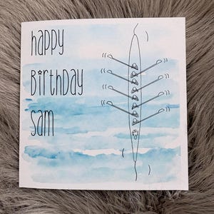 Cartão personalizado de remo, aniversário, remo individual, remo de equipe, corrida de barcos, quatro sem timoneiro, regata, Henley