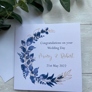 Personalisierte Hochzeitskarte, Verlobungskarte, Hochzeit Gold und Marine Thema
