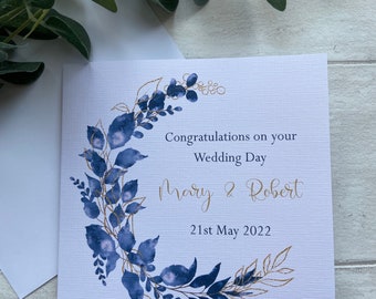 Personalised wedding card, engagement card, gold and navy wedding theme