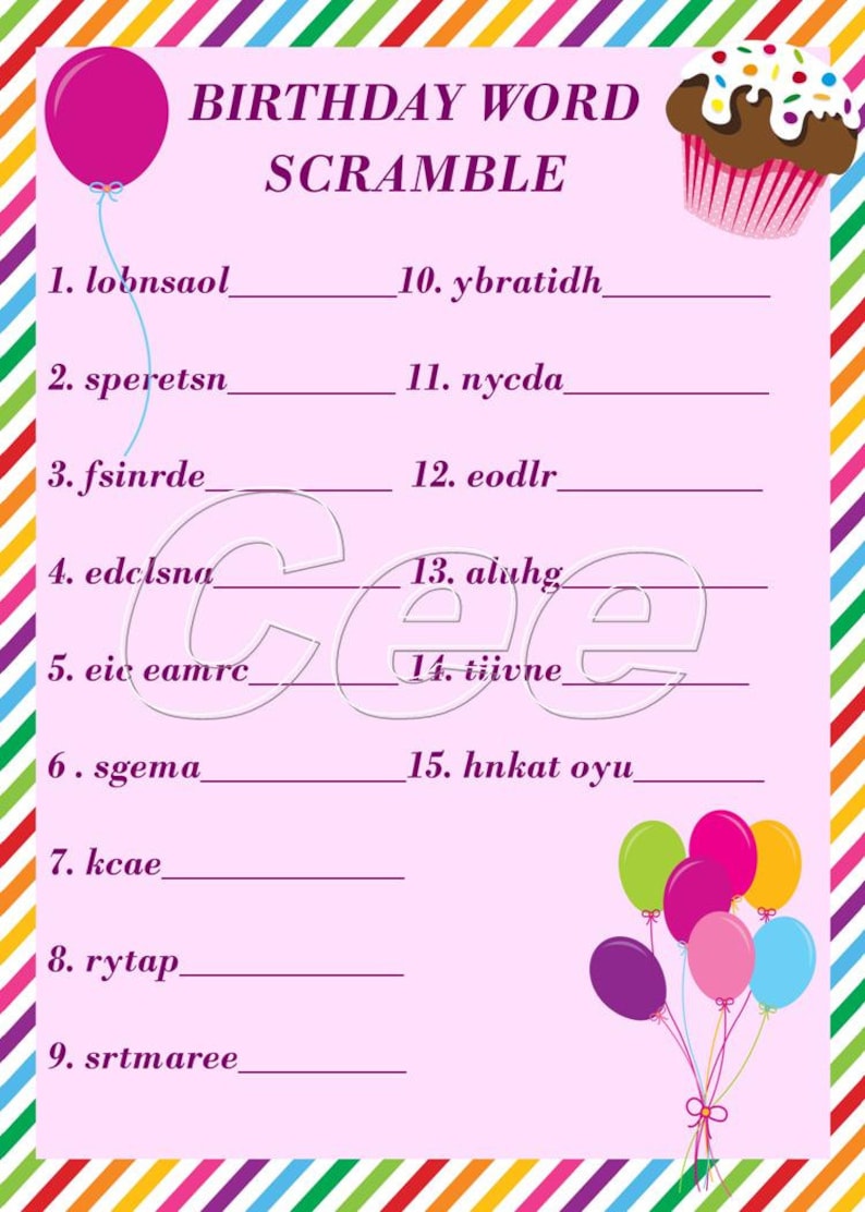 Birthday Party Game Party Game for Girl Printable Birthday Etsy