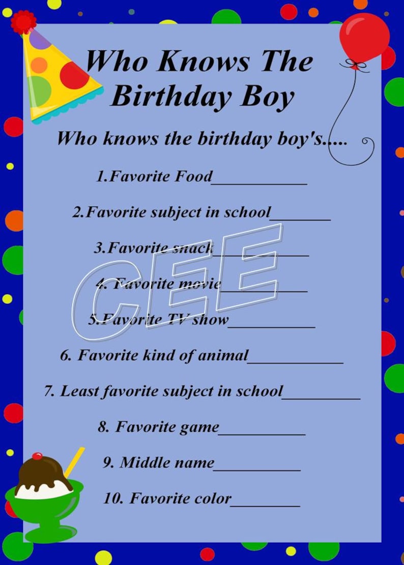Birthday Party Game Party Game For Boy Printable Birthday | Etsy