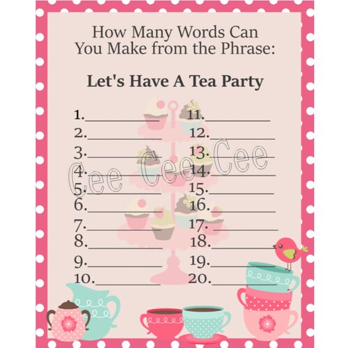 Tea Party Game Tea Party Birthday Tea Party Theme Instant Etsy