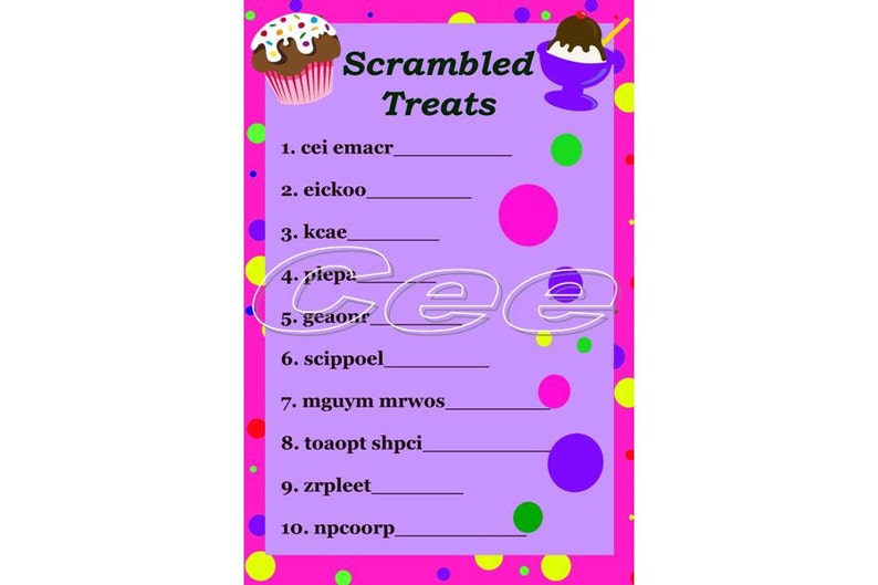 Printable Kids Birthday Party Game, Instant Download PDF Party Word
