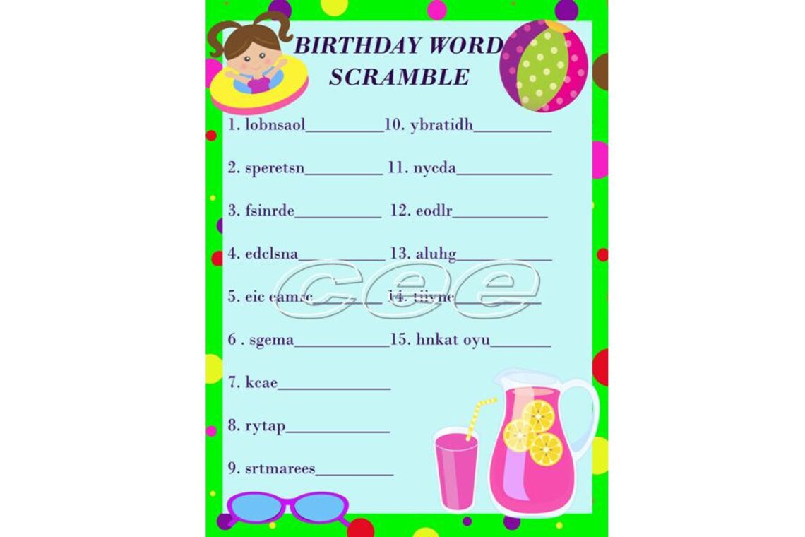 Pool Party Birthday Game Pool Party Game for Kids Children - Etsy
