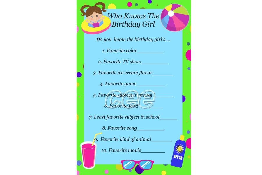 Pool Party Birthday Game Pool Party Game For Girl Beach | Etsy
