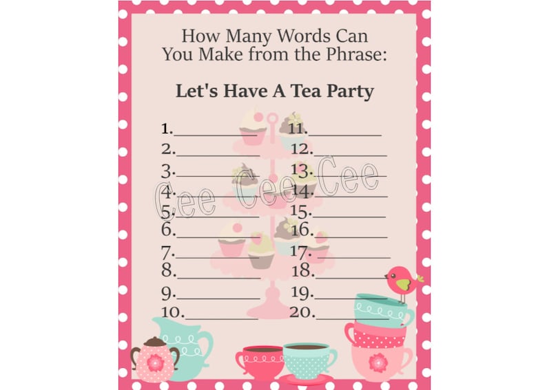 Set of 2 Printable Tea Party Games Digital Download Tea Party Etsy