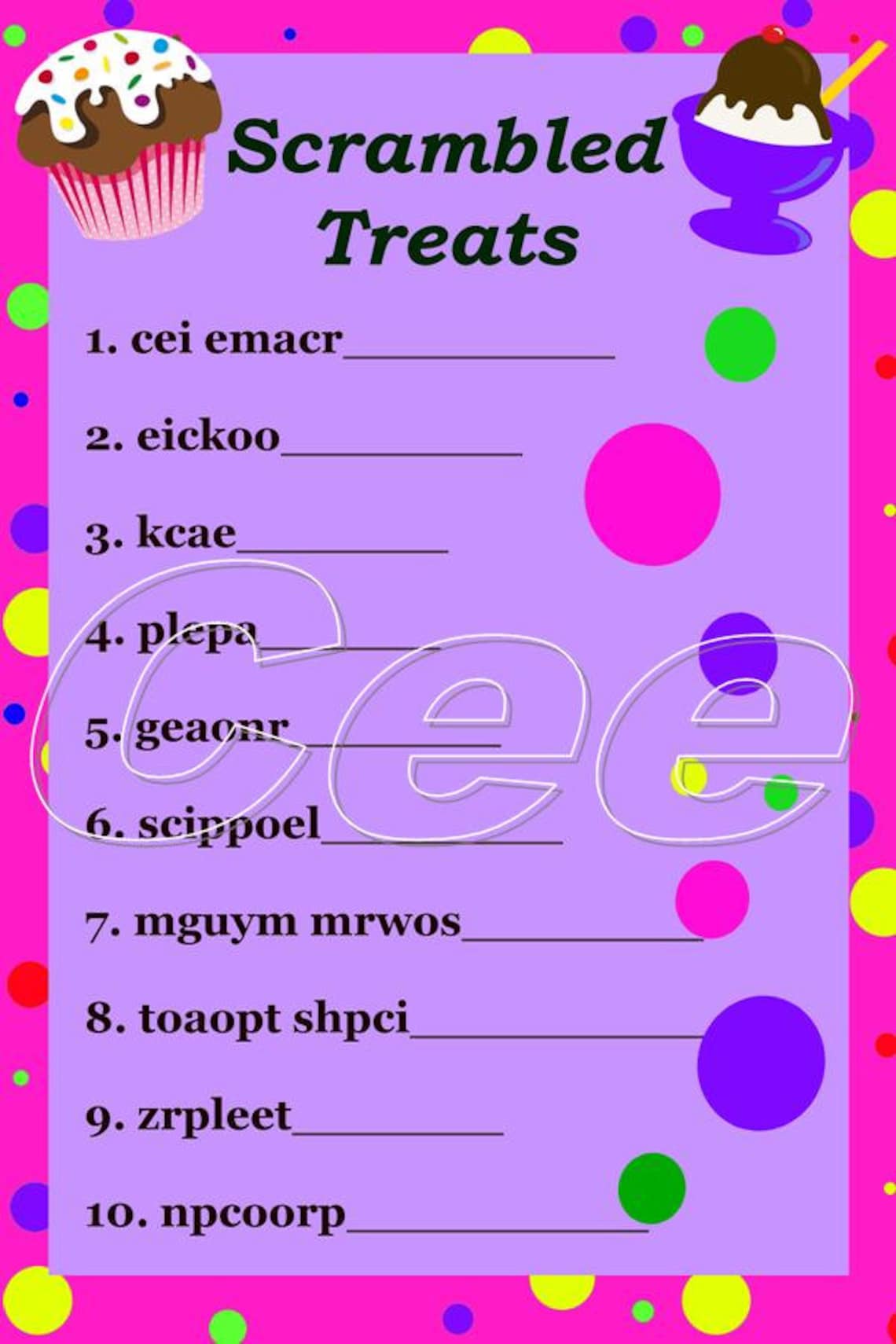Printable Kids Birthday Party Game, Instant Download PDF Party Word ...