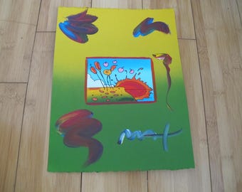 ピーター・マックスのアクリル画、手描き＆サイン入り、日の出の