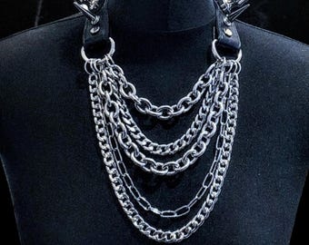 Gargantilla de cadenas gruesas de acero inoxidable / Collar gótico con pinchos / Gargantilla de cadena / Collar gótico / Collar de cadena multicapa