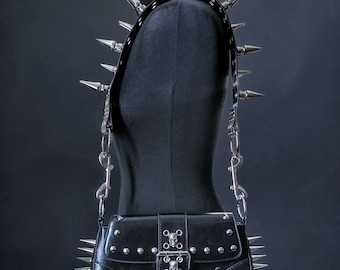 Bolso de hombro gótico, bolso cruzado negro, bolso con pinchos, bolso punk, bolso de cuero sintético