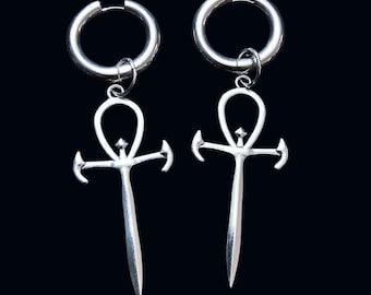 Vampyr ankh örhängen, gotiska ankh örhängen