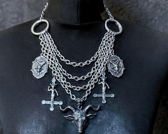 Collar de Baphomet, collar llamativo de Baphomet, collar de Lucifer, collar de crucifijo, colgante de cruz invertida