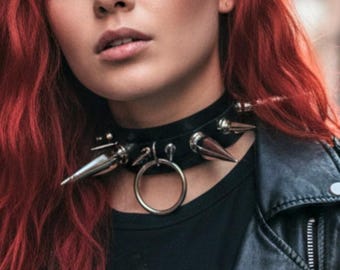 Spike collar, vegan leather choker, goth spiked choker, giant spike chokers