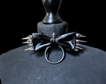 Leather bow , spike bow tie, bow tie, goth bow tie