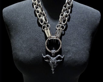 Bhapomet necklace, stainless Steel goat head necklace, satan necklace