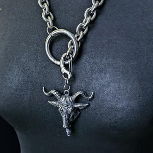 Bhapomet necklace, Heavy stainless steel chains necklace, goat skull necklace, toggle necklace