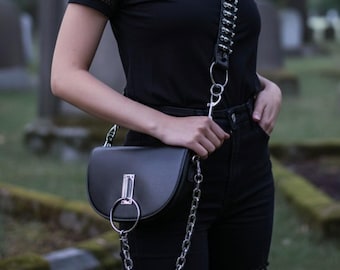 Goth shoulder bag, black crossbody bag, bullet belt bag, punk bag, PU leather bag