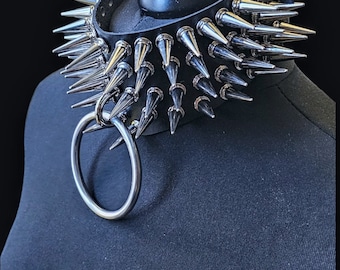 Black spiked collar, vegan leather choker, goth collar ,gaint spike chokers