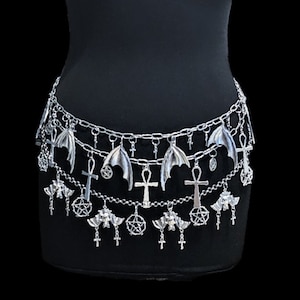 Ankh waist chain, bat belt, bat wings belt ,goth pentacle belt, chain belt