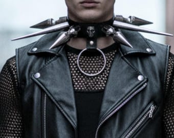 Spike collar, vegan leather choker, goth spiked choker, giant spike chokers