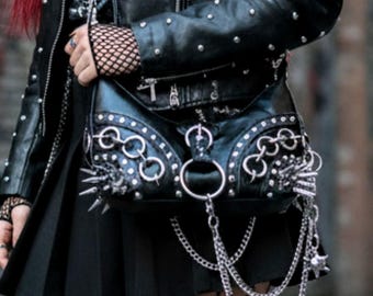 Goth Shoulder Bag, Punk Rock Bag, Spike Bag, Skull Bag, Crossbody