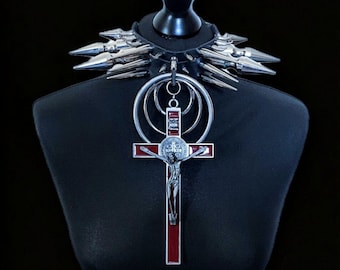 Crucifix collar, vegan leather choker, goth crucifix choker,gaint spike chokers