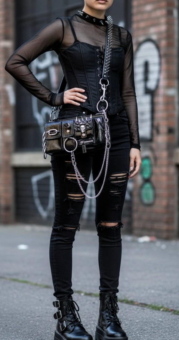 Goth Shoulder Bag, Punk Rock Bag, Spike Bag, Skull Bag, Crossbody