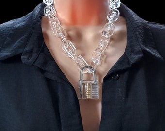 Transparent acrylic chain padlock necklace, clear Transparent padlock necklace