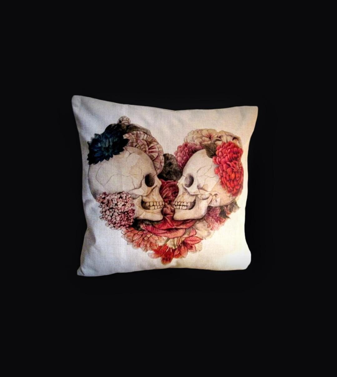 Skull design cushion cover,heart skull cushion cover,goth pillow case ,sugar skull cushion cover, pillow case,pillow cover,