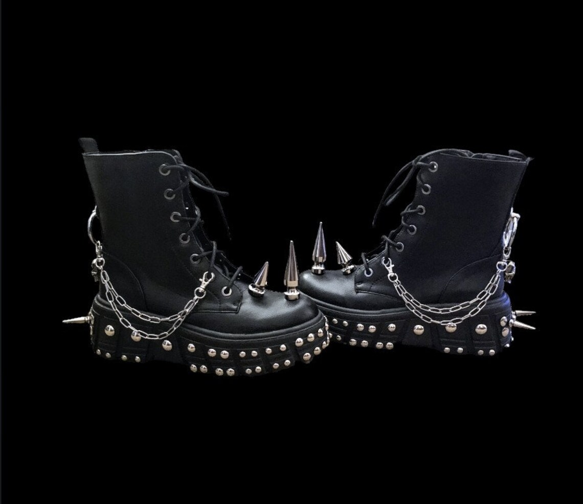 Goth Boots / Punk Platform Boots/ Spiked Goth Boot /knee Length Boots