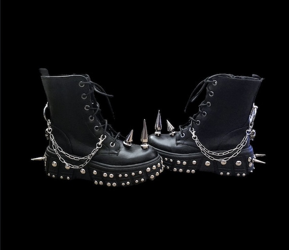Goth Boots Punk Platform Boots Spiked Goth Boot knee Length Boots Etsy