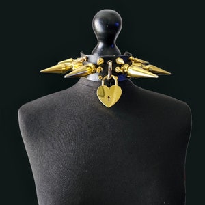 Gargantilla de cuello con púas doradas, gargantilla de cuero negro, gargantilla con candado gótico, gargantillas con púas de ganancia
