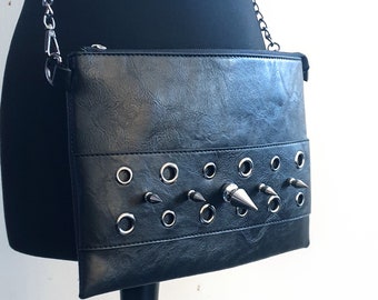 Unisex spike bag, messenger bag, goth bag,shoulder bag, clutch bag, PU leather bag
