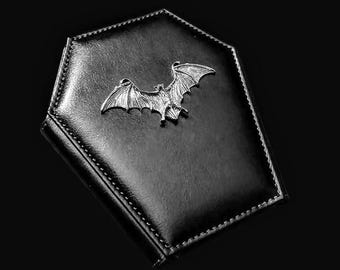 Bat business card holder- credit card holder - coffin shaped wallet- gothic card holder - goth wallet