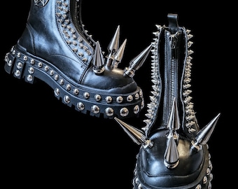 Goth boots / punk platform boots/unisex spiked goth boot /mid calf length boots