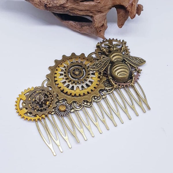 Bee hair accessories-Steampunk hair comb-hair fork-watch parts steampunk hair comb-gothic hair clip