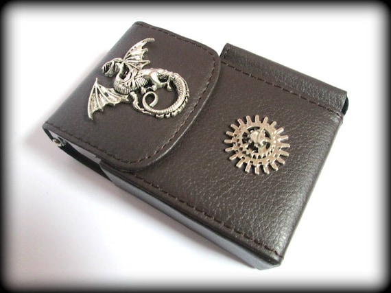 Dragon leather cigarette Case with Lighter Pocket-steampunk cigarette  holder -cigarette case