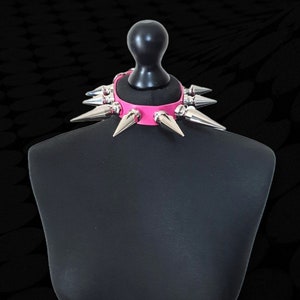 Hot pink choker collar/spike choker/goth choker collar/giant tree spike collars